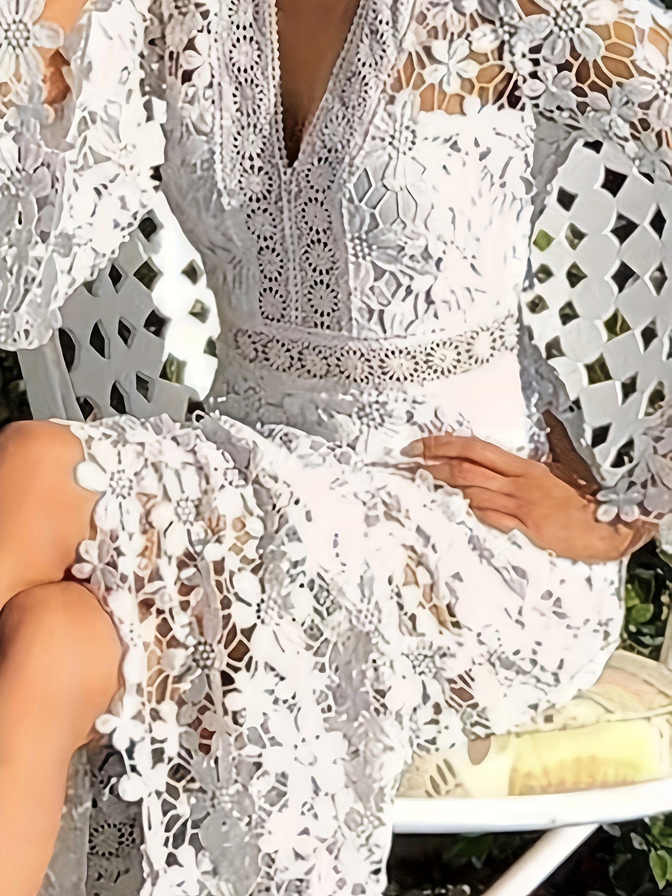 Flora Chic Cotton Guipure Lace V Neck Long Sleeves Apron Cocktail Party Dress for Women Ideal for All Seasons Silhouette Collection