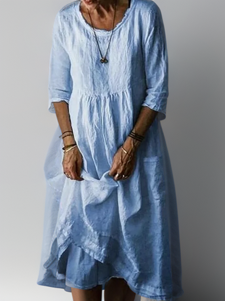 Yoselin Statement Maxi Dress with a Loose Crew Neck Chic Silhouette Collection