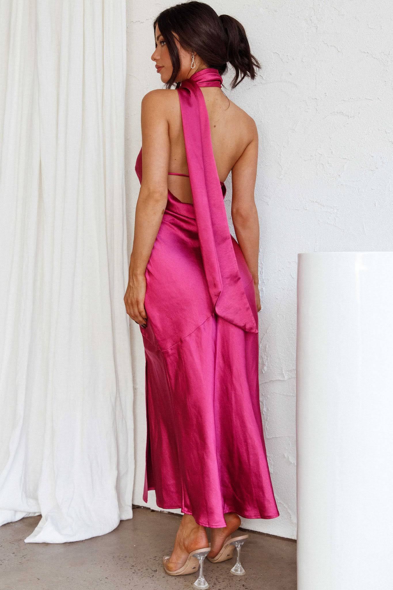 Xandra Statement Cowl Satin Halterneck Midi Dress Designer Edit